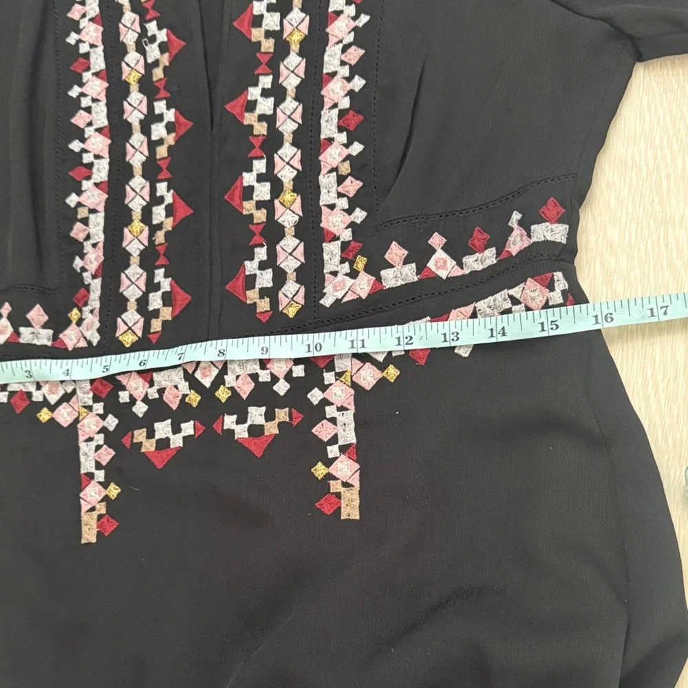 Ann Taylor Black Long Sleeve Boho Dress with Embroidery - Picture 7 of 10